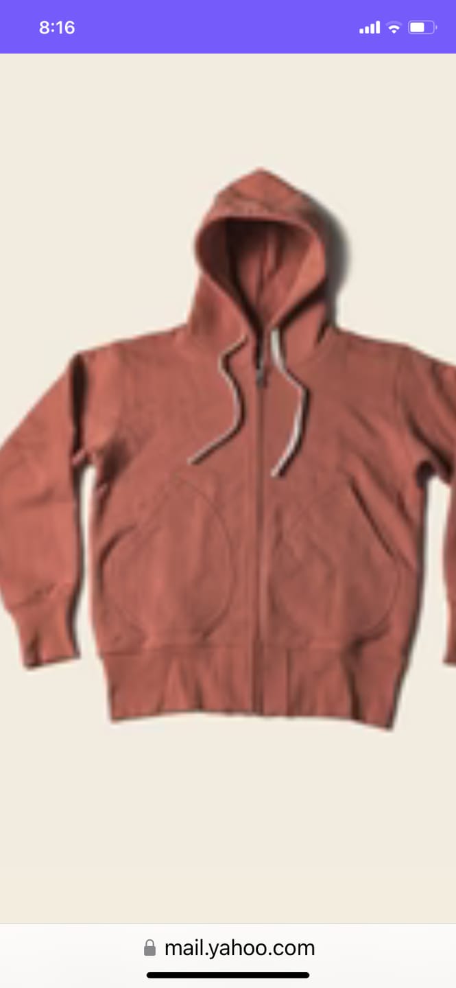 Customer photo review of 17.5 oz Terry Cloth Full-Zip Hoodie - Brick Red