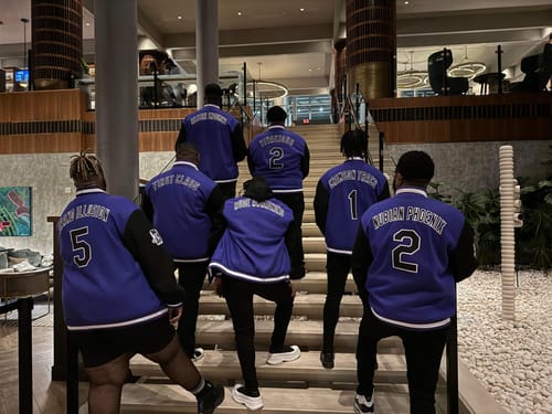 Customer photo review of Custom Purple Black-White Bomber Full-Snap Varsity Letterman Two Tone Jacket