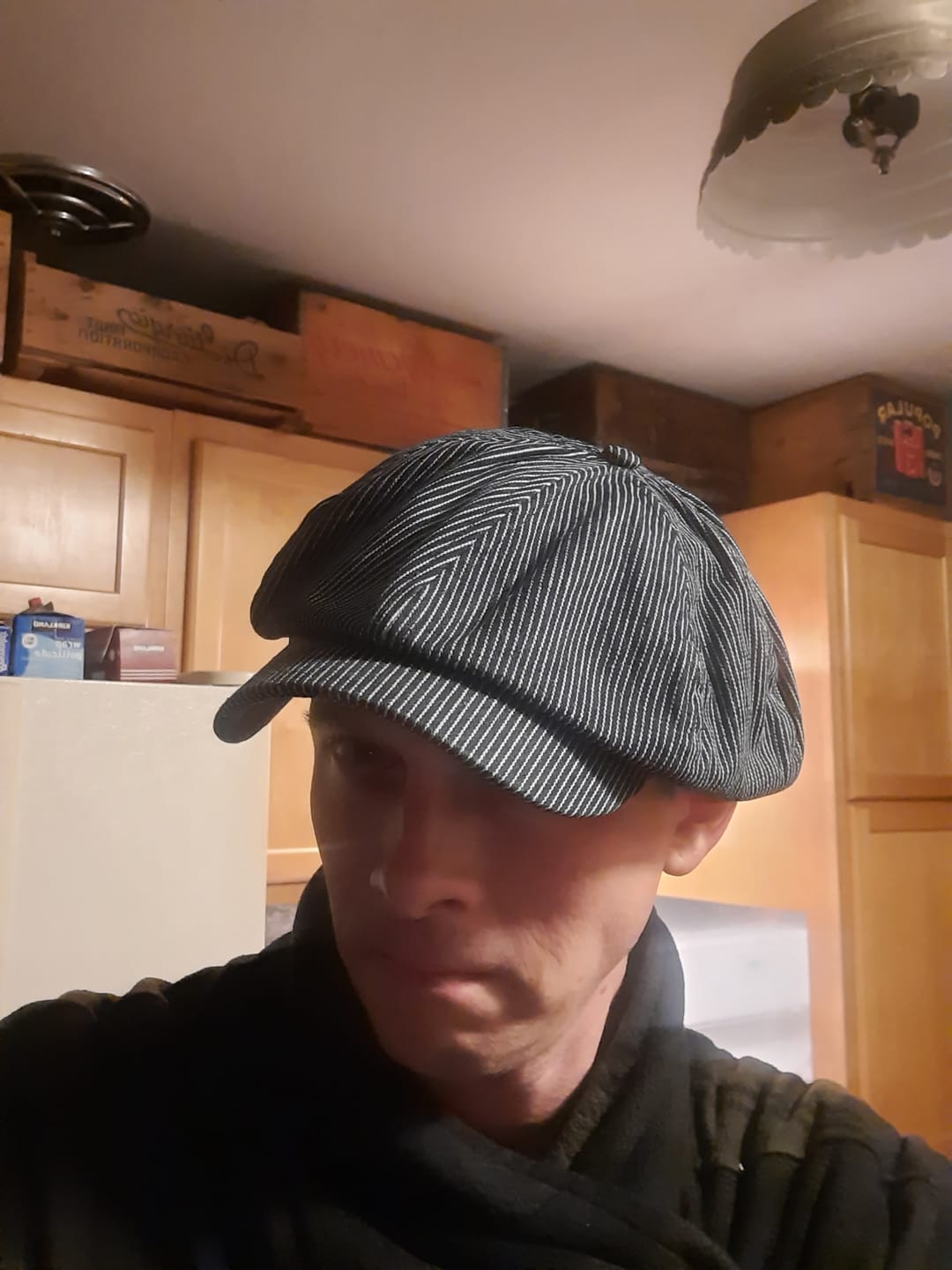 Customer photo review of Striped Denim Newsboy Cap