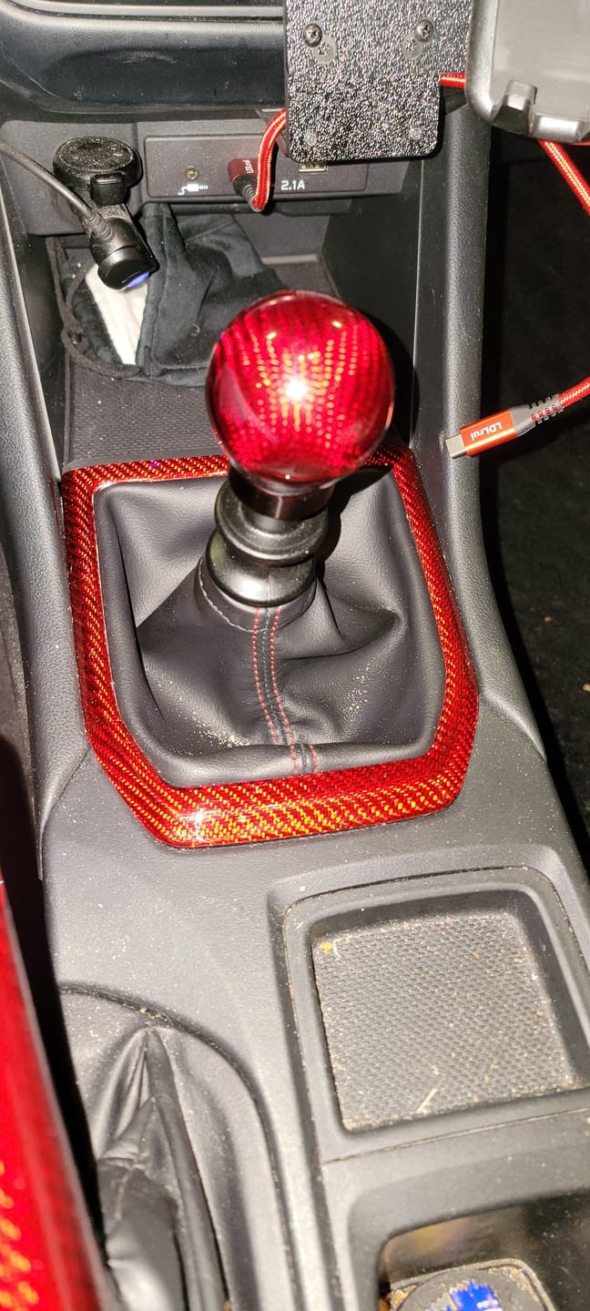 Customer photo review of 2022-25 Subaru WRX Red Carbon Fiber Shifter Trim Cover