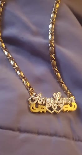 Customer photo review of The Double Plated Infinite Love Name Necklace with Hugs and Kisses Chain