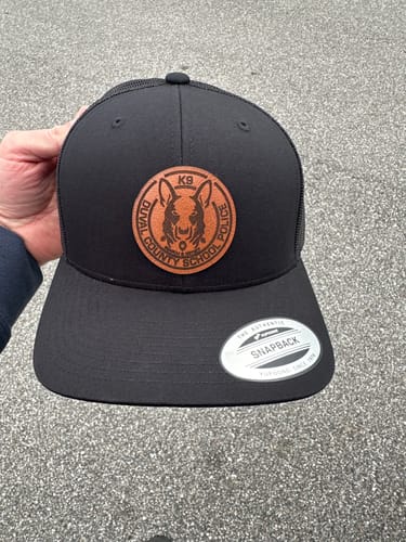 Customer photo review of Custom Leather Patch Trucker Hat - Yupoong 6606