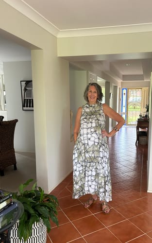 Customer photo review of Saskia Cotton Blend Dress in Khaki