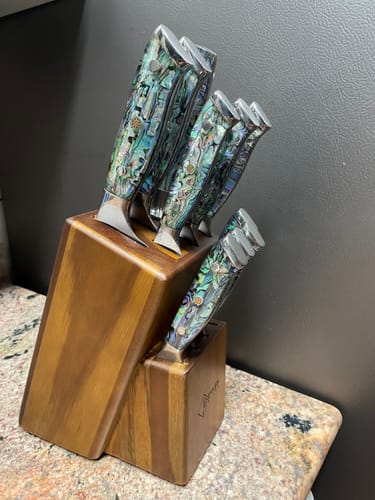 Customer photo review of "Umi" 11-Piece Japanese Damascus Steel Knife Block Set - With Abalone Shell Handles