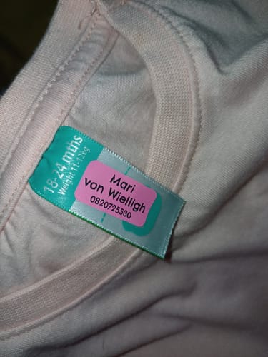 Customer photo review of Clothing Tag Buddies - Customise your own