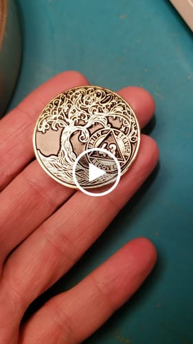 Customer video review of 43 Year Sobriety Mint Twisted Tree of Life Gold Plated AA Recovery Medallion - Forty-Three Year Chip/Coin - Black