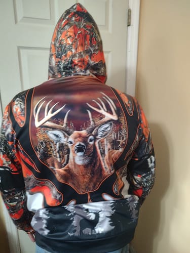 Customer photo review of Maxcorners Custom Name Deer Hunting Shirt 3D All Over Printed Clothes Orange