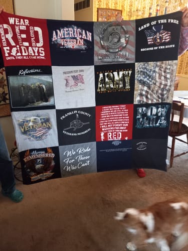 T-shirt quilt with veterans support, american patriotism themes by Diane from KS