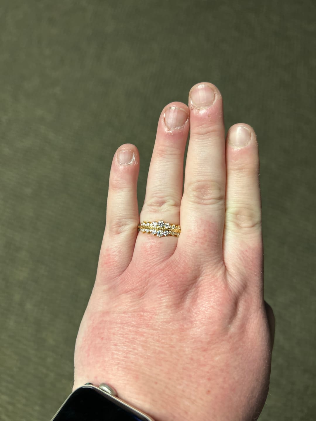 Customer photo review of Graduated Round Moissanite Milgrain Half Eternity Wedding Band Ring