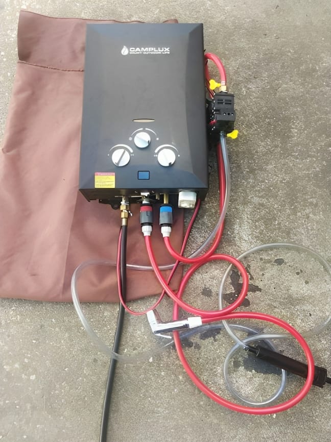 Customer photo review of Camplux Portable Hot Water System 8L, Instant Tankless Water Heater & Sprayer