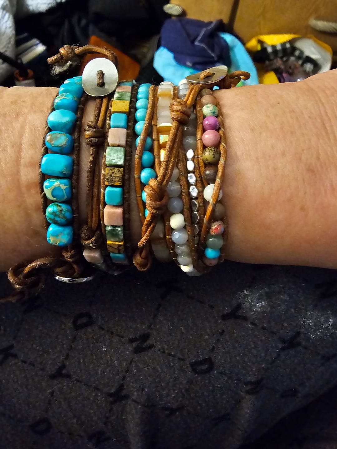 Customer photo review of Turquoise Jasper Single Row Bead Wrap Bracelet