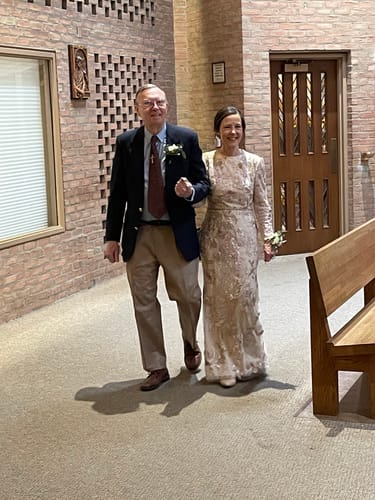 Customer photo review of Floral Embroidered Lace Trumpet Gown