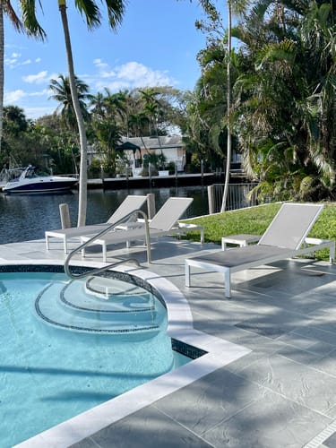 Customer photo review of Belvedere 3 Piece Brushed Aluminum Outdoor Chaise Lounge Chair Set