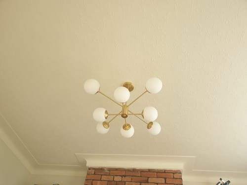 Customer photo review of 6/8-Light Mid-Century Modern Opal White Glass Globe Chandelier