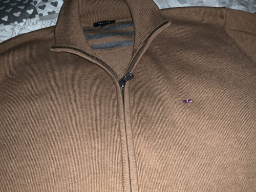 Customer photo review of Cardigan marron zippé à col montant