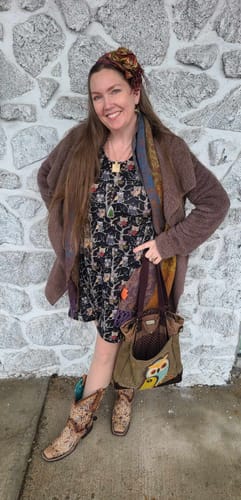 Customer photo review of Corral Ladies Bone & Multicolor Inlay & Studs Square Toe Boots C3405