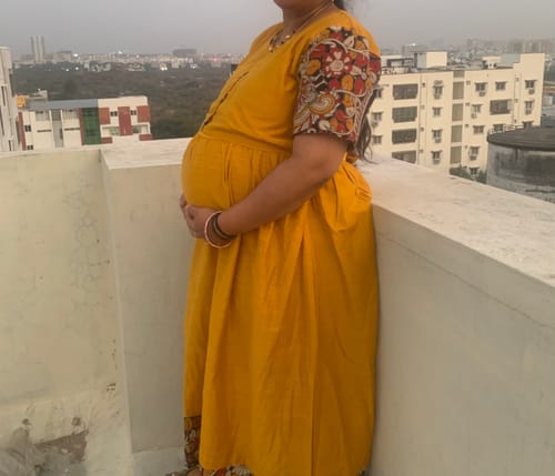 Customer photo review of Marigold and Brown Kalamkari Festive Maxi