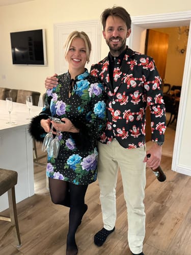 Customer photo review of RENT Kitri Carlotta Blue Painted Rose Mini Dress (RRP £185)