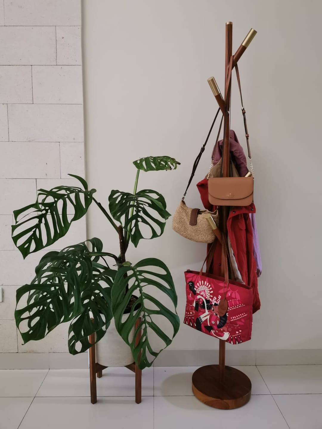 Customer photo review of Minimalist Teak Coat Rack – Branch Design