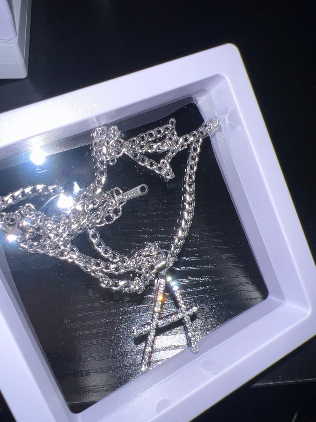 Customer photo review of Iced Letter Necklace