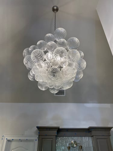 Customer photo review of Brass Cluster Ribbed Glass Globe Bubble Chandelier
