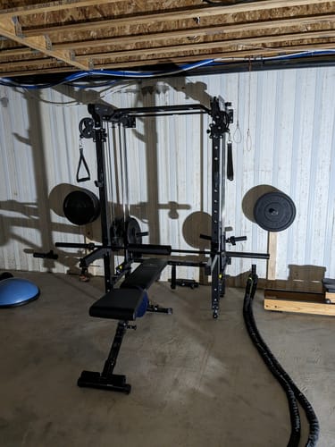 Customer photo review of MAJOR FITNESS All-In-One Home Gym Folding Power Rack Lightning F35
