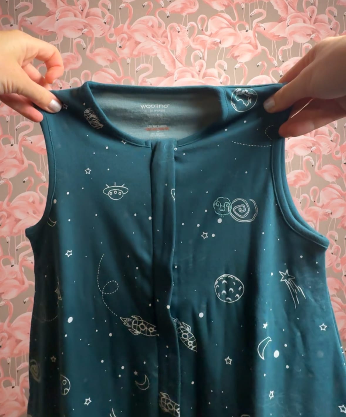 Customer photo review of 4 Season® Baby Sleep Bag with Feet, Merino Wool & Organic Cotton, Space - GLOW IN THE DARK