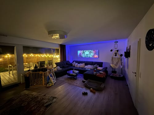 Customer photo review of Canvalight® Leuchtbild | Löwengesicht in buntem Rauch | Panorama