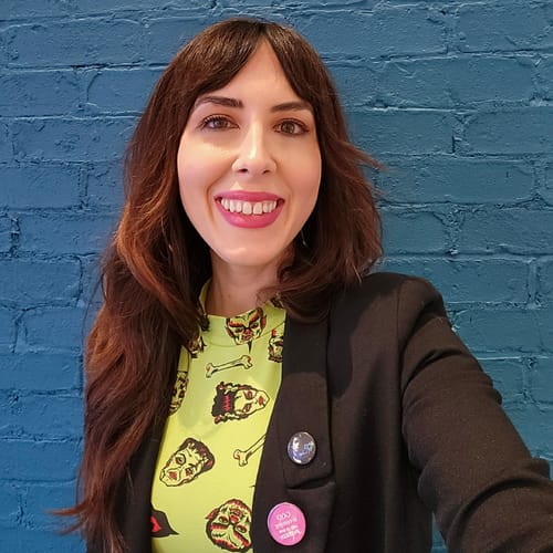 Customer photo review of Bad Girl 3/4 Sleeve Top in Vintage Monster Mash Print - Vixen by Micheline Pitt