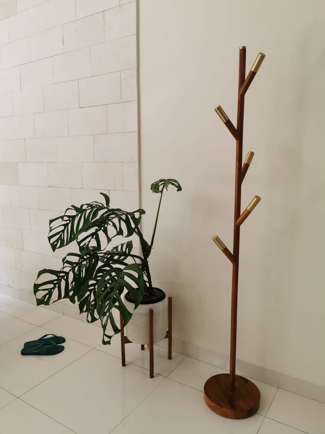 Customer photo review of Minimalist Teak Coat Rack – Branch Design