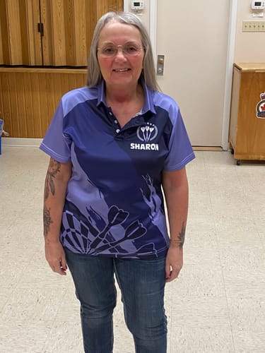 Customer photo review of Personalized Navy Purple Darts Polo Shirt Custom Cool Dart Shirt For Women Darts Jersey LDT0350