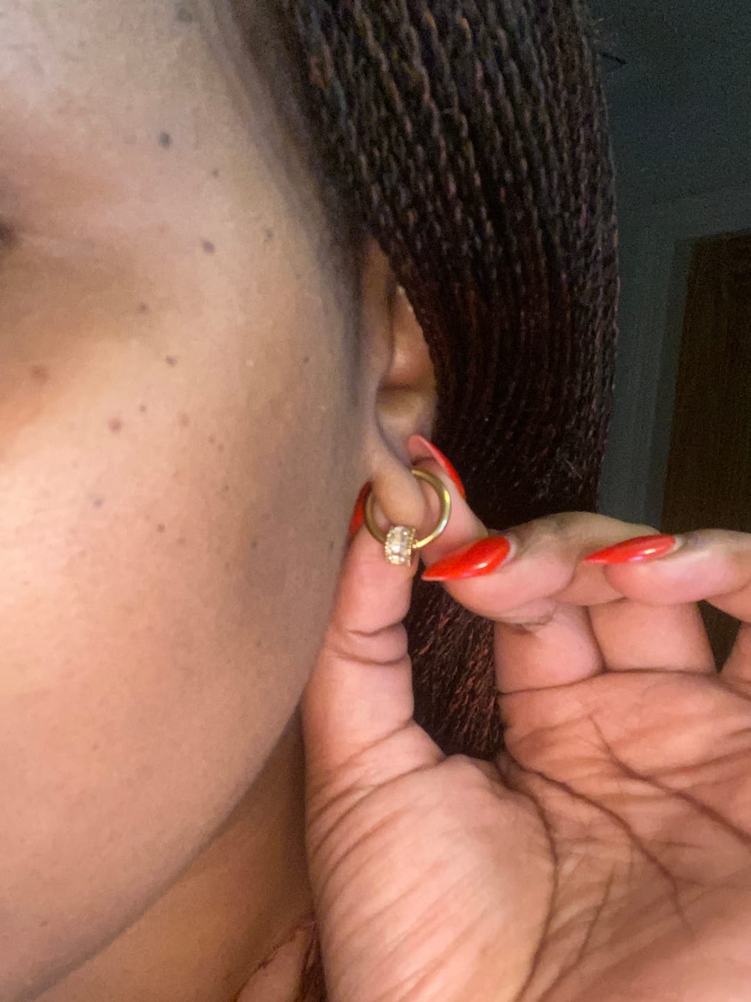 Customer photo review of Gigi Crystal 18K Gold Hoop Earrings