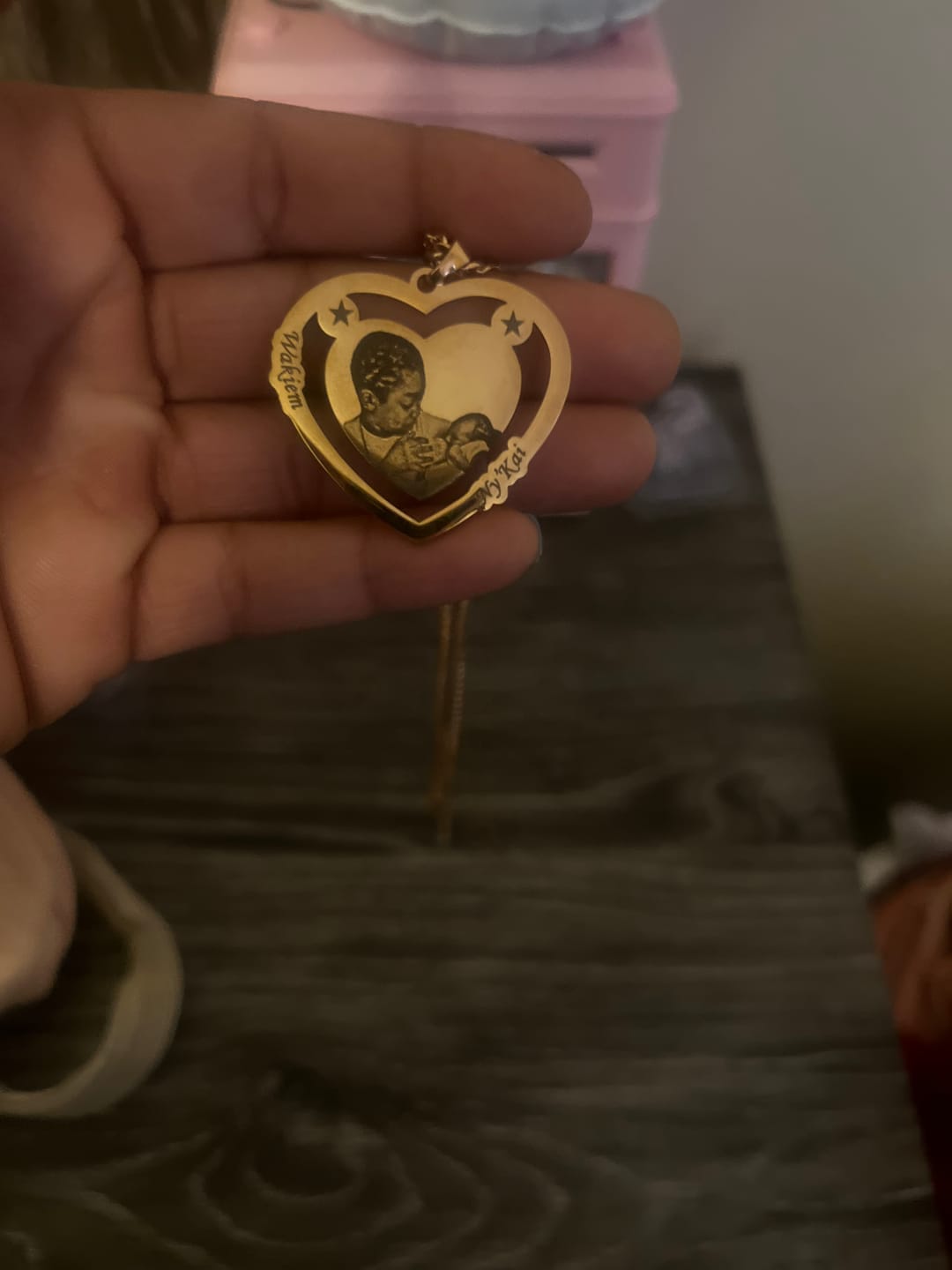 Customer photo review of Photo Engraved Heart Necklace