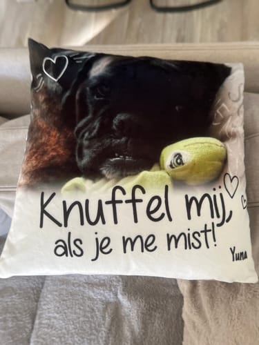 Customer photo review of Knuffel mij als je me mist - Gepersonaliseerde kussen