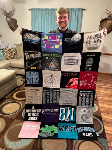T-shirt quilt with music, performing arts themes by Lisa from NC