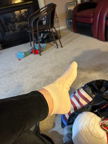 Customer photo review of Colorful Wide non-binding Bamboo diabetic socks, seamless toe, air vent with cushion sole, 4 pairs