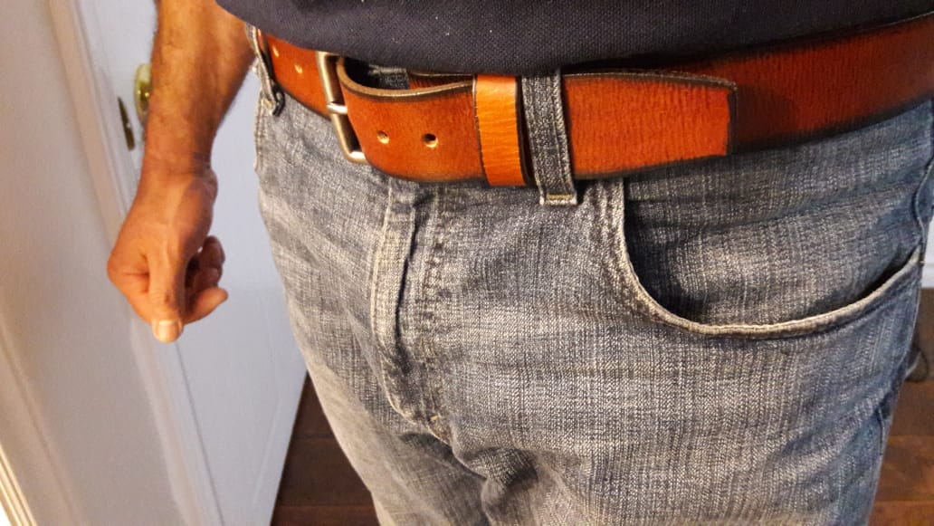 Customer photo review of The Canyon Belt - Tan Leather Belt with Charred Edges
