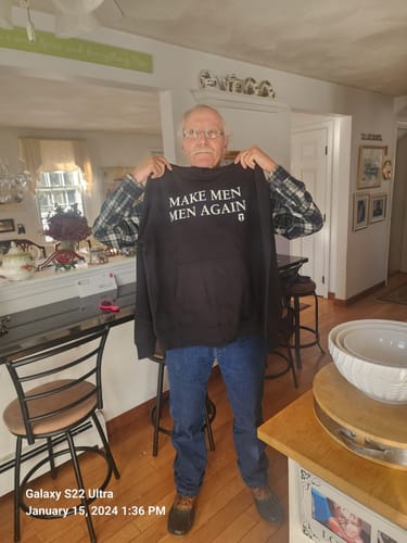 Customer photo review of Make Men Men Again Hoodie