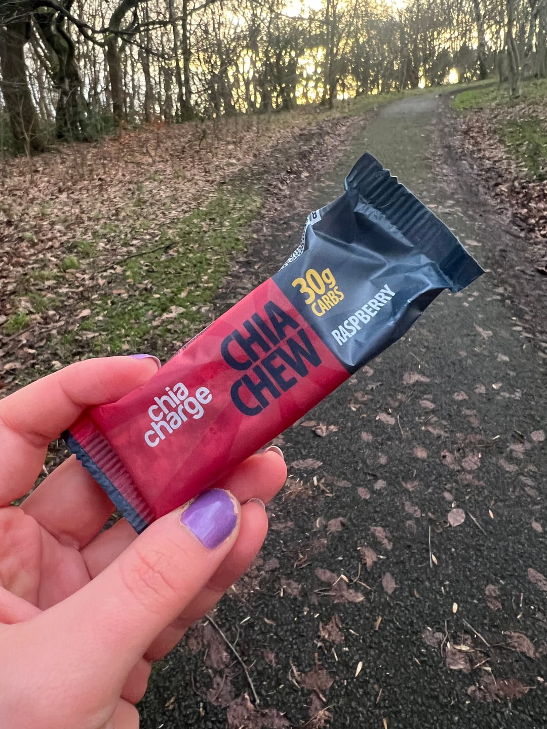 Customer photo review of Promo Single Pack Raspberry Chia Chews - High Energy Chews, Gel and Drink Alternative with Pink Himalayan Salt and Milled Chia Seeds, 30g Carbs