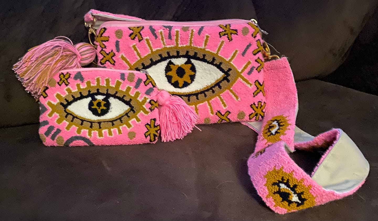 Customer photo review of Pink Evil Eye Clutch + Removable Strap