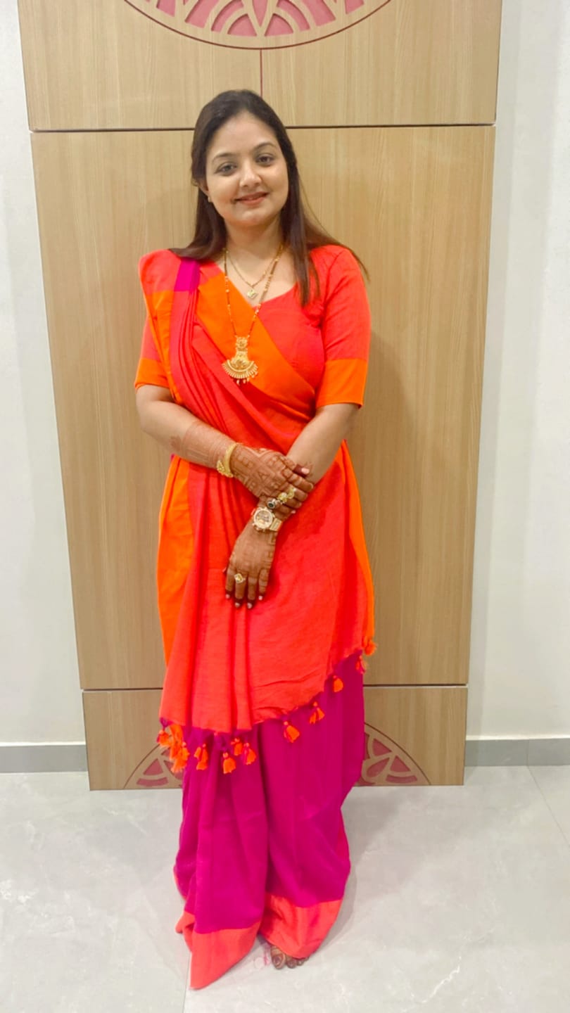 Customer photo review of Pink Orange Soft Cotton  Saree