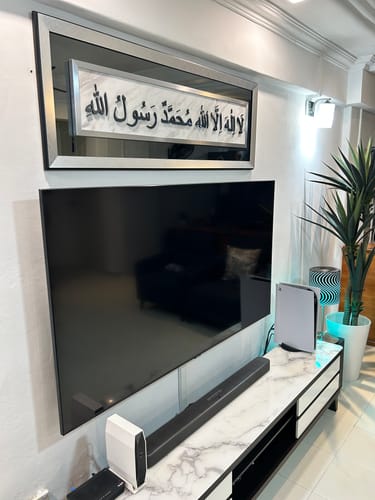 Customer photo review of Kalimah Tayyibah - 3D Exclusive 20 inch by 51 inch - Refer to whatsapp for preview - Gunmetal grey ayat - calacatta marble - slim silver frame - grey mirror border - Premium silver bevel frame 5306gm28