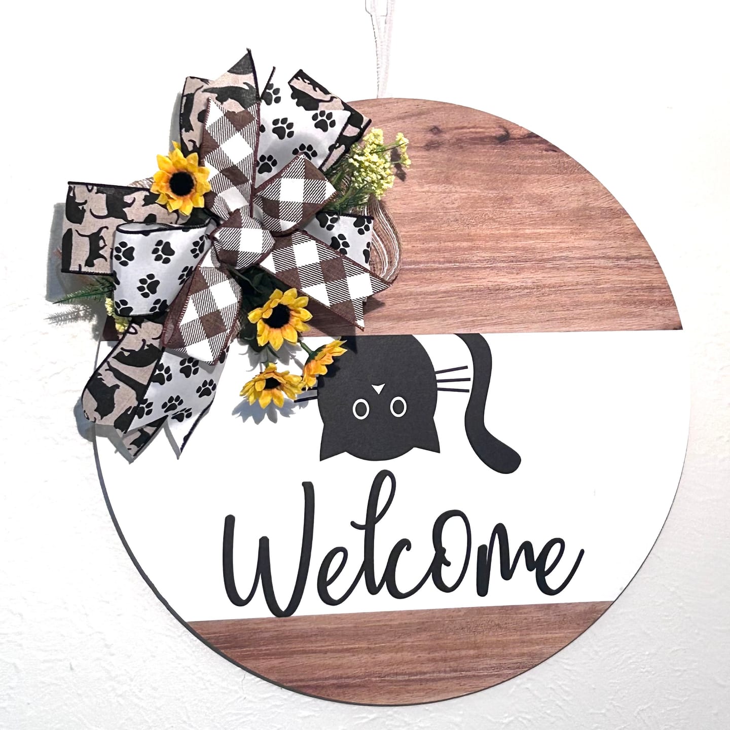 Customer photo review of Welcome Sign, Cat Sign, Everyday Sign, DECOE-4156-DH, 18 Wood Round