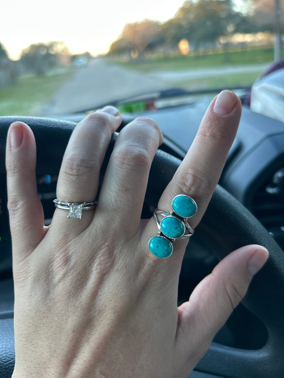Customer photo review of Three Stone Turquoise Ring Sterling Silver