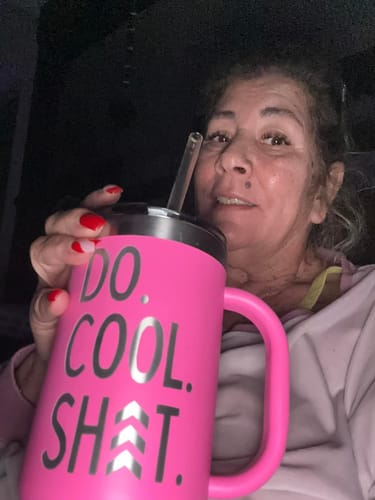Customer photo review of Do Cool Shit Laser Etched Tumbler with Handle & Straw - 40oz