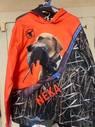 Customer photo review of Personalized hunting dogs Shirts for Hunters Custom Dog's image and Names Shirts - FSD3822