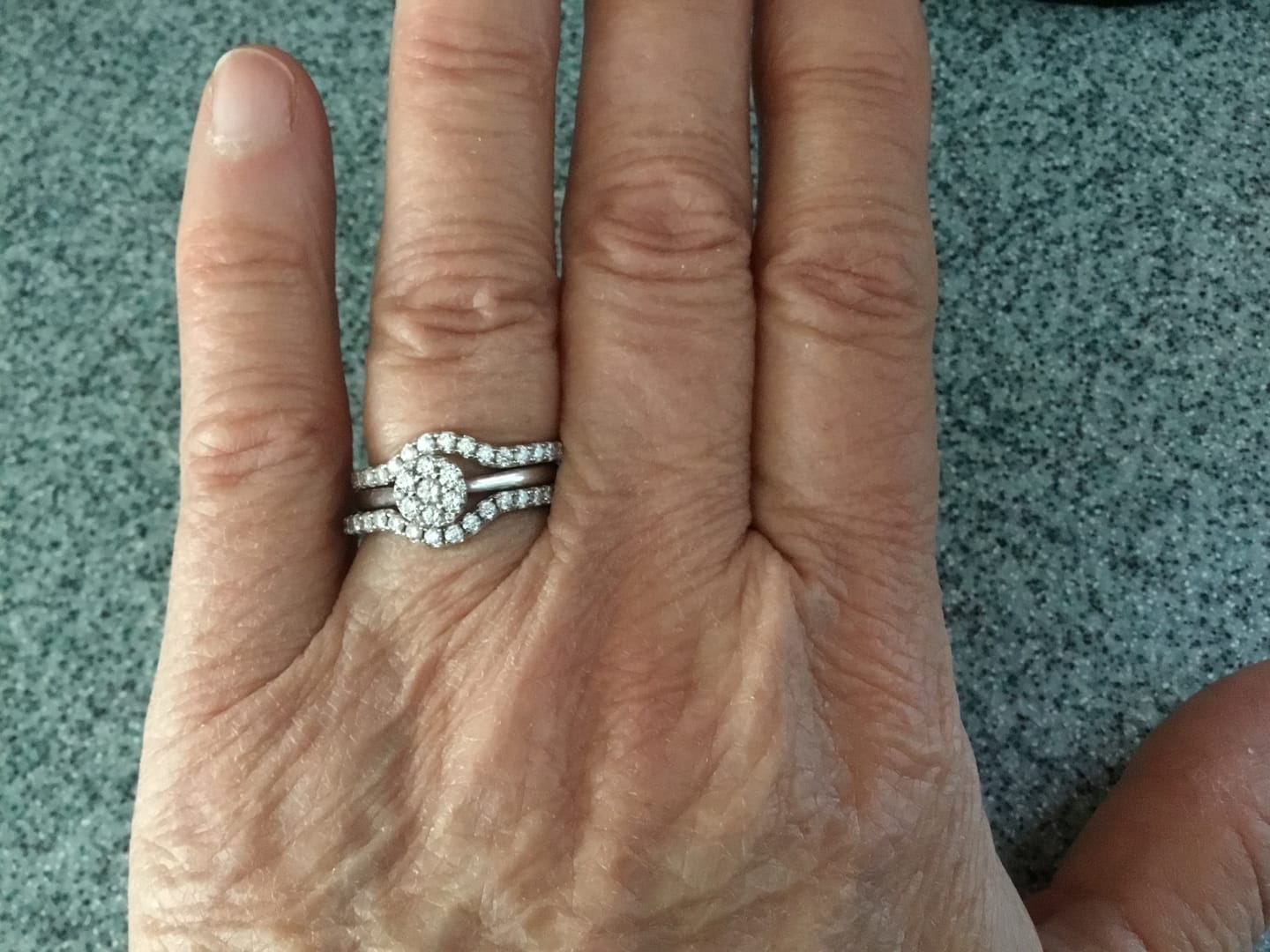 Customer photo review of Curved Pave Moissanite Half Eternity Wedding Band Stackable Ring