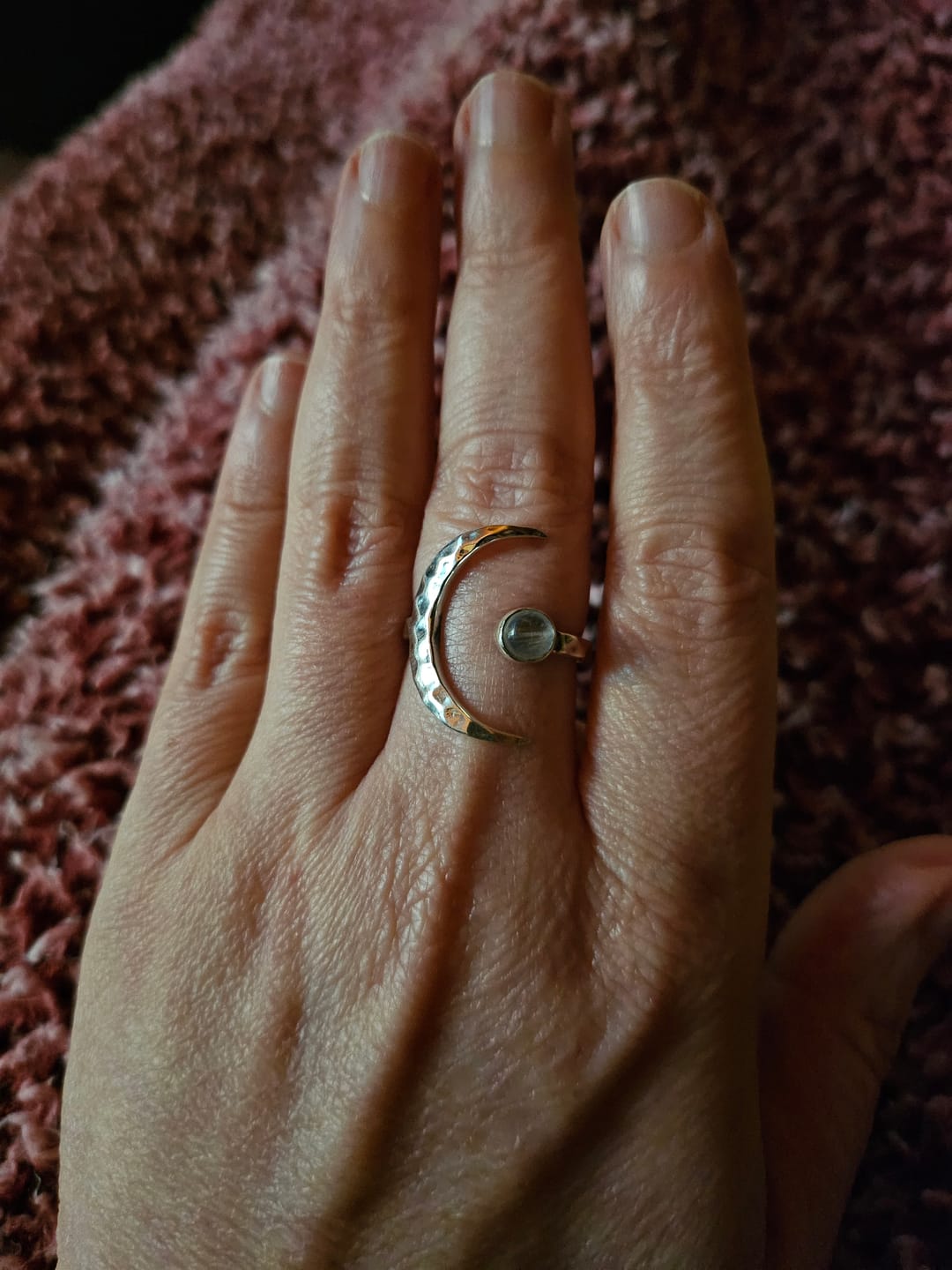 Customer photo review of Sterling Silver Crescent Moon Ring with Moonstone