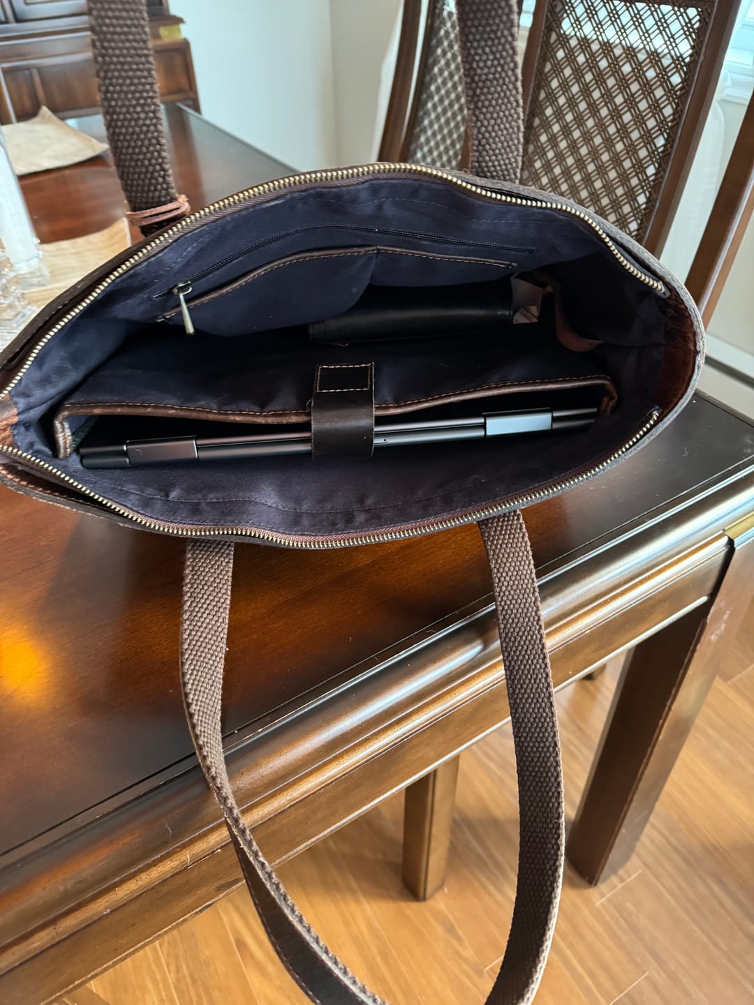 Customer photo review of Classic Brown Leather Tote Bag