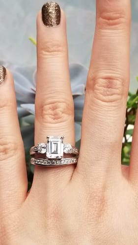Customer photo review of 3-Stone 2.1ct Emerald Cut CZ Ring in Sterling Silver